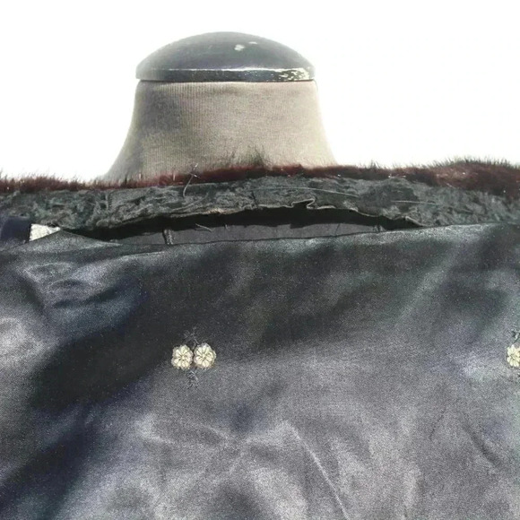 VTG RETRO 1970s Black Retro Swirl  Short Waisted Cocktail Fur Collar Coat Jacket - Picture 10 of 10